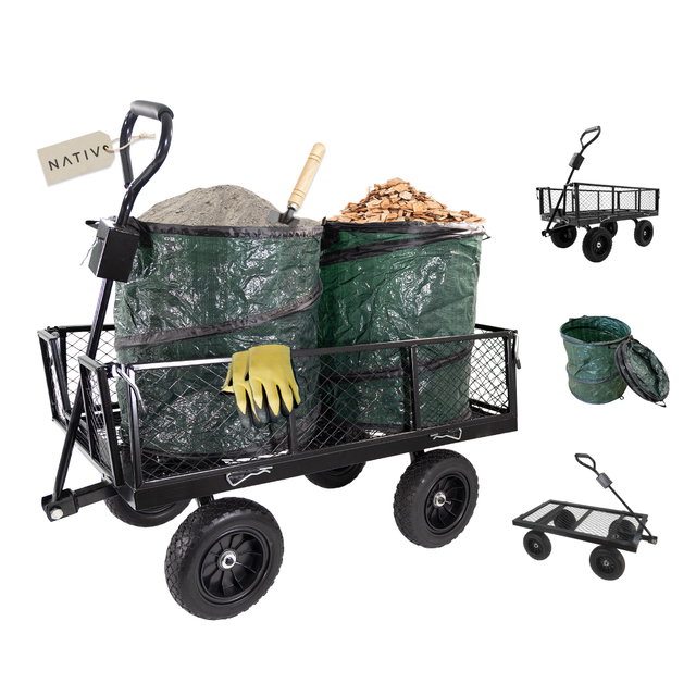 Gartenwagen Metall mit 2 Laubsäcken, 300 kg belastbar, Gartenarbeit Gartenwagen Metall mit 2 Laubsäcken, 300 kg belastbar, Gartenarbeit